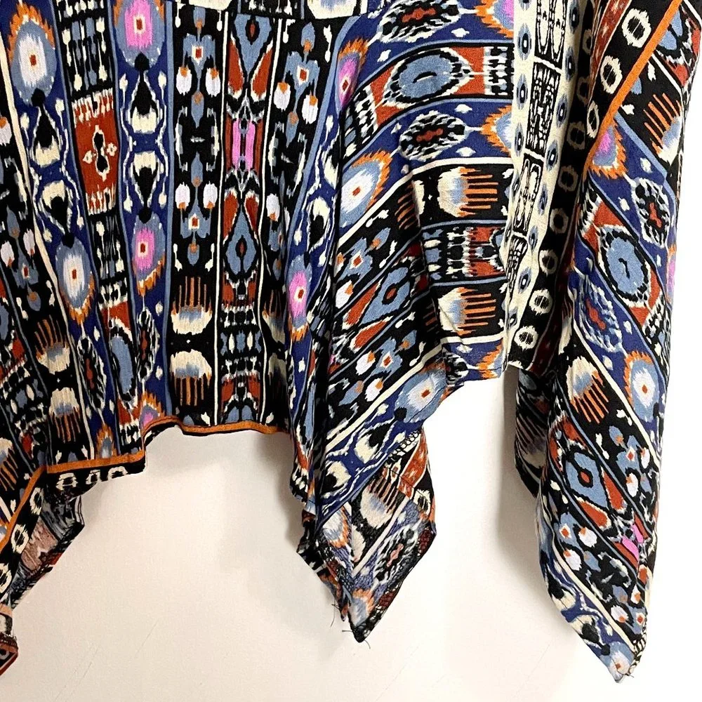 Coline Aztec Boho Print Skirt Handkerchief Hem Asymmetrical Viscose Size L